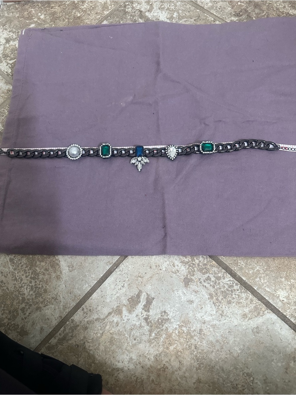 New Natasha Statement Black Chain Necklace with Blue, Green and Clear Gem Accent - Picture 3 of 4